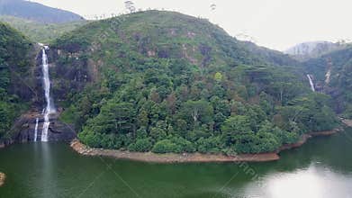 Waterfall in deep forest near Nuwara Eliya in Sri Lanka