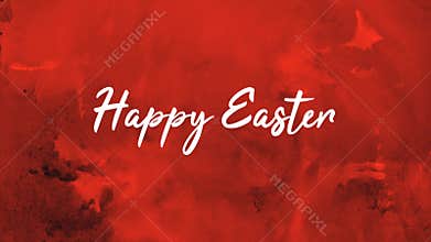 Fluid red watercolor Happy Easter in blurred cursive