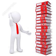 3d white man next to stack of office folders