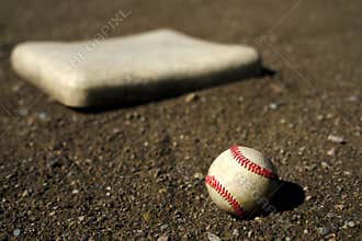Baseball Field Home Plate with Ball and Textured Dirt of Balldiamond Diamond