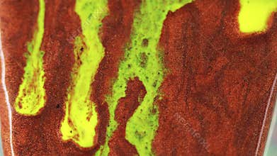 Glitter ink drip paint spill yellow bronze mix