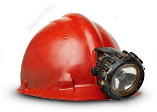 Vintage miners helmet with lamp