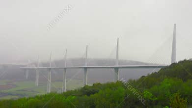 View of the highest bridge in Europe located in the south of France. Millau viaduct