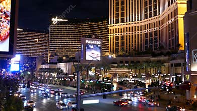 Las Vegas Evening: Palazzo and Wynn Resorts with Traffic