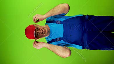 Senior repairman man showing brain explosion gesture from important information.