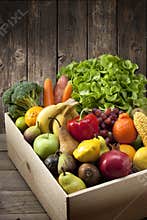 Wood Box Fruit Vegetables Food