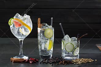 Gin tonic cocktails with lima cucumber and grapefruit