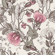 Seamless Floral Background with Blooming Peas