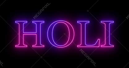 4K Holi glowing neon colorful text animation.