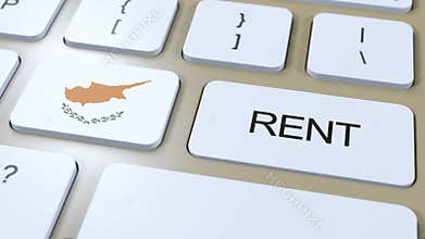 Cyprus Rent Concept. 3D Animation. Country Flag with Text Rent on Button