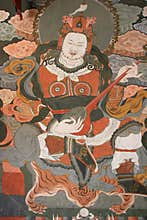 mural painting in a buddhist fortress (simtokha dzong) in thimphu (bhutan)