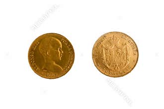 coin, gold, metal, means of payment, finance, round, spain, vint