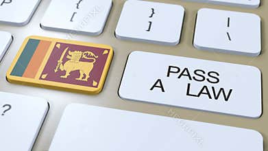 Sri Lanka Country National Flag and Pass a Law Text on Button 3D Animation