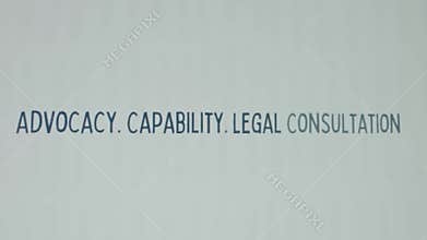 Advocacy. Capability. Legal Consultation inscription on white paper sheet background. Graphic presentation with words