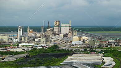 Industrial wood recycling factory. Cellulose and paper plant in Brunswick GA