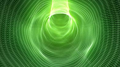 Green wavy tunnel with bright glow effect. Elegant soft light background with wave tube