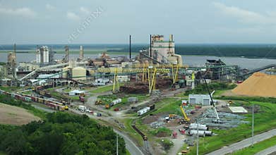 Industrial wood recycling factory. Cellulose and paper plant in Brunswick GA