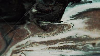 Marble ink paint flow white brown glitter fluid
