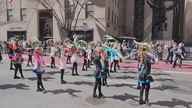 Irish dancers team march and perform during The 263rd New York City St. Patrick’s Day Parade in Midtown Manhattan.