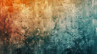 Abstract grunge texture with orange, brown, and teal tones
