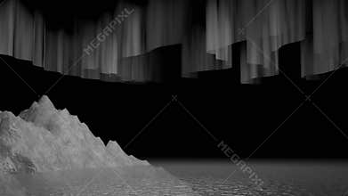 Northern Lights Among the Iceberg and water surface. Beautiful Night Scene of Aurora Borealis. Night landscape with