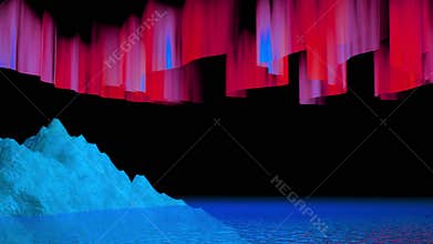 Northern Lights Among the Iceberg and water surface. Beautiful Night Scene of Aurora Borealis. Night landscape with