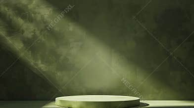 Generative AI Green Background Product Wall Studio Backdrop Floor Shadow Beige Light Podium Table Room Photography