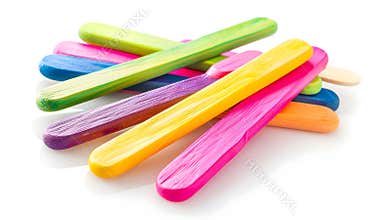 Generative AI Colorful wood ice lolly sticks Ice cream sticks isolated on white background business concept.