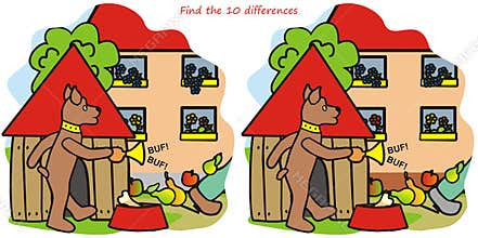 Dog and Trumpet - find10 differences, vector illustration