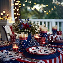 Decorated setting with stars and stripes for a Patriot Day celebration.