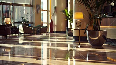 Generative AI Hotel lobby interior business concept.