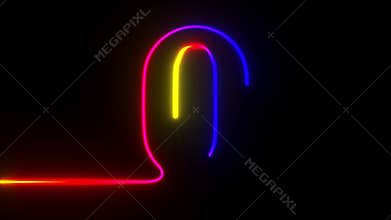 Neon number zero on dark background. 3D illustration