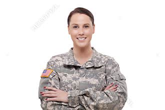 Happy female army soldier