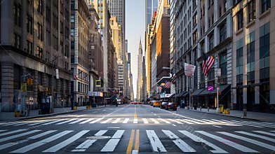 Generative AI New York City Manhattan empty street at Midtown at sunny day business concept.