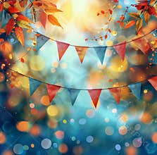 Festive Autumn Celebration With Colorful Bunting and Bokeh Lights