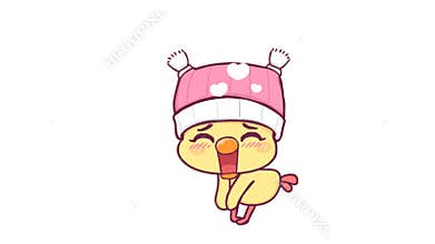 Animated Cute Chicken Blushing and Wiggling - White Background
