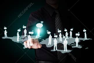 Male touching icon of social network