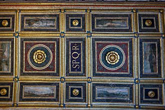 High res close up of a Ceiling detail from Italy, possibly Rome, adorned with ornate panels