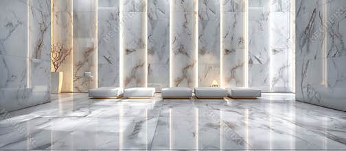 Polished white marble wall in modern interior