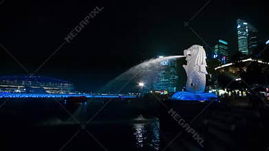 View of the statue of a lion with a fish tail - symbol of Singapore
