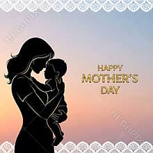 Silhouette of mother tenderly holding her beloved baby child in loving embrace for celebration