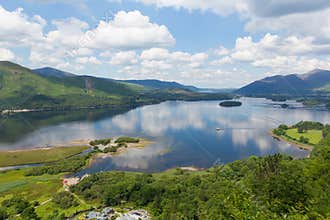 Derwent Water Lake District National Park Cumbria south of Keswick elevated view