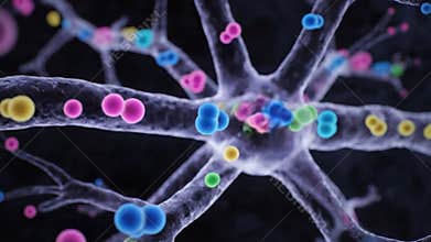 Neuron Cell Body With Axon and Dendrites Displaying Medical Animated Concept on Black Background Presentation