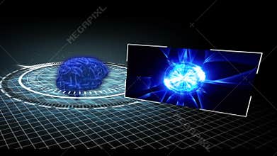 Animation showing various medical clips coming from revovlving brain