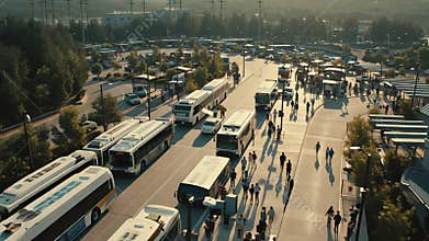 Buses parked at a terminal