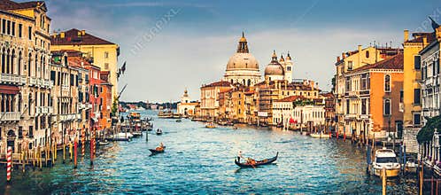 Canal Grande and Basilica di Santa Maria della Salute at sunset in Venice, Italy