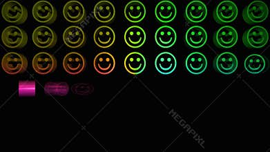 Colourful smiley faces appearing in a grid