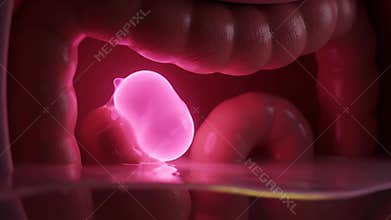 Polyp Growth in Colon Lumen Illustration for Medical Visualization and Healthcare Content Focused on Intestinal Health