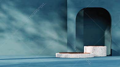 Blue Terrazzo Pedestals in Arched Niche with Shadow Play