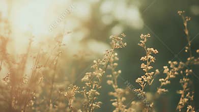 Wild flowers bathed in warm golden hour light